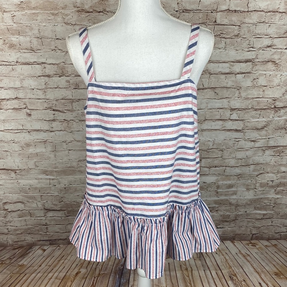 Sugar Lips Sleeveless Striped Peplum Top Women’s Large Keyhole Back NWT